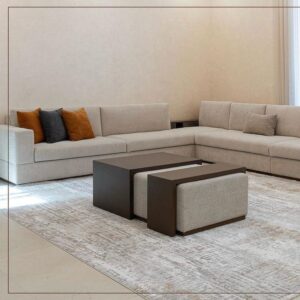 مجلس متصل بأرفف خشبية مدمجة